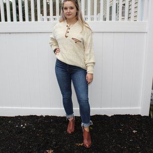 Vintage European Wool Sweater with Leather Accents